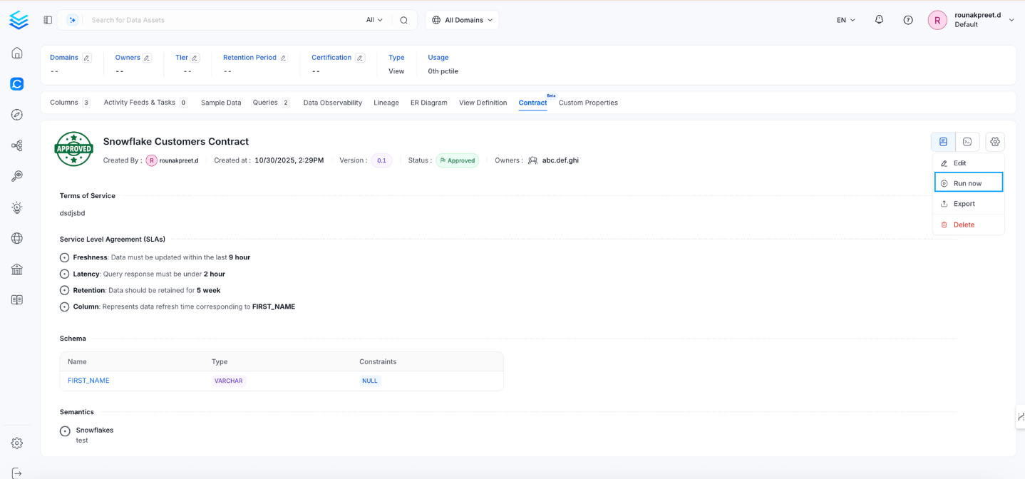 Running an OpenMetadata Data Contract